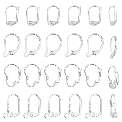 SUNNYCLUE 1 Box 24Pcs 4 Styles Leverback Earring Findings Leverback French Ear Hooks Wire Earring Findings for Jewelry Making DIY Craft Making, Silver - color: 1 Box 30pcs 925 Sterling Silver Plated Leverback