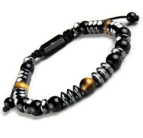 Mens Beaded Bracelet - Stone Jewelry, Black Onyx Hematite Bracelets, Mens Accessories, Adjustable - style: Night Hunter