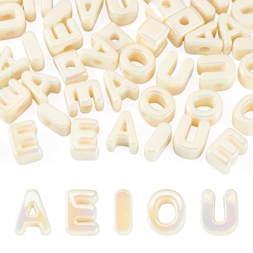 50Pcs Acrylic Large Letter Beads 3D Big Bubble Vowel Beads Opaque Chunky Initial Alphabet Bead for Keychains Paracord Necklace Jewelry Making Bag Charm (Cream Yellow) - color: Opaque Cream Yellow
