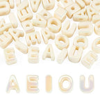 FASHEWELRY 50Pcs 20mm Big Vowel Letter Beads Beige Large Hole Acrylic Alphabet Beads for Bracelets Making, UV Plating Iridescent 3D Slider Initials Bead for Keychains Making - color: Beige
