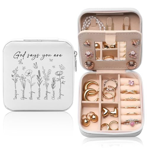 GAOLZIUY God Says You Are Inspirational Travel Jewelry Box, Religious Bible Verse Christian Spiritual Gifts for Women Girls, Faith Portable Jewelry Organizer Case for Friend, Sister, Mom - color: Christian - 03