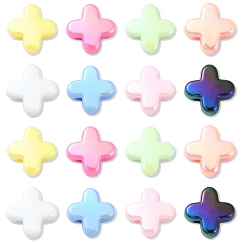 Ipotkitt 20 Pcs UV Plated Letter X Shaped Acrylic Beads Iridescent Cross Spacer Beads Random Color Beaded Ornaments for DIY Jewelry Making Necklace Bracelet Earrings - color: 20pcs-Cross Beads-15x15x8mm