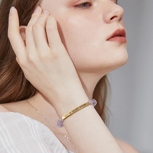 INSYOHO Dont Let the Hard Days Win Bracelet – Inspirational Healing Crystal Bracelet for Women & Men, Agate & Amethyst Beaded Adjustable, Motivational Gift for Stress Relief & Positivity - color: lavender crystal