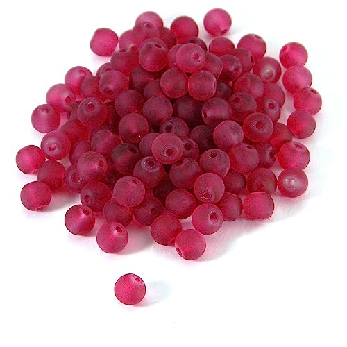 100 Matte Frosted Translucent 6mm x 5mm Round Loose Glass Jewelry Spacer Beads with 1.2mm Hole in Many Colors (Wine Red) - color: Wine Red