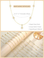 Dainty Gold Necklace for Women Trendy 14K Gold Plated Pearl Cross Clover Butterfly CZ Charm Pendant Chain Station Necklaces Waterproof Non Tarnish Layered Choker Cute Jewelry Gifts - color: G-pearl