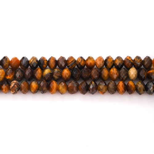 Faceted 4x6mm Natural Tiger Eye Stone Rondelle Spacer Gemstone Beads Loose Semi Gemstone Beads for Jewelry Making - color: Tiger Eye