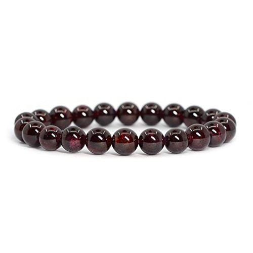 Justinstones Gem Semi Precious Gemstone 8mm Round Beads Stretch Bracelet 7 Inch Unisex - color: Red Garnet