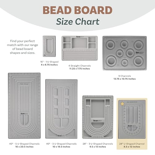 The Beadsmith Bead Board, Grey Flocked, 28” U-Shaped Channel, 8.5 x 12 inches, Design Boards for Creating Bracelets, Necklaces and Other Jewelry - size: 28" - 1 Channel
