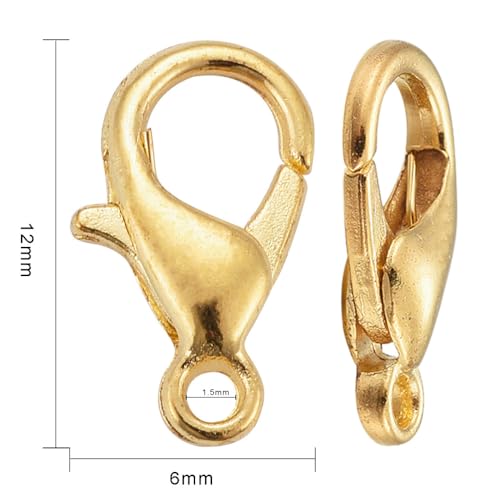 HDSupplies 100 Pieces - Lobster Clasps - Gold Tone - 12x6mm w/ 1.2mm Hole - color: Gold Tone, size: 12x6mm