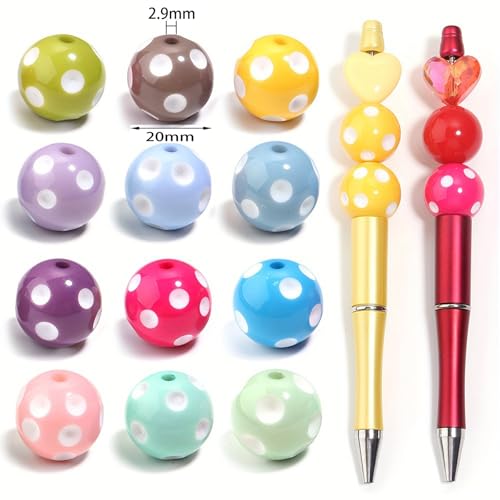 30PCS 20MM Bubblegum Beads for Pens, Mixed Color Polka Dot Disco Ball Chunky Large Acrylic Round Beads for Bag Focal Beadable Pen Keychain Making Jewelry Bracelet Making DIY Crafts - color: Polka Dot Beads