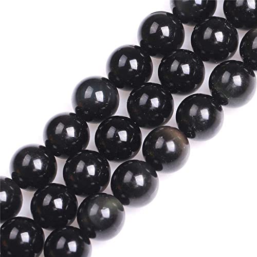 12mm Natural Black Obsidian Beads Round Gemstone Loose Beads for Jewelry Making 15"(31-32pcs/strand) - color: Black Obsidian, size: 12mm