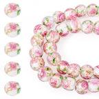 Elecrelive 40Pcs 10mm Flower Glass Beads Gold Sand Lampwork Beads White Floral Round Crystal for DIY Bracelet Necklace Earring Jewelry Making - color: Clear