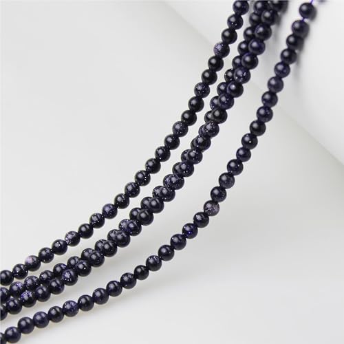 MJDCB 225pcs Small Stone Beads 3mm Blue Sandstone Round Smooth Loose Gemstone Bead for Jewelry Making Bracelets Earrings Necklaces Accessories - color: Blue Sandstone