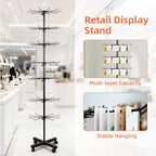 Retail Display Stand 7-Tier 360° Rotating Rack Shelves Retail Show Displays,Adjustable Height & Locking Wheel Store Display for Toys Jewelry Keyring Socking Hats Snacks Nail Accessories (Black,Metal)