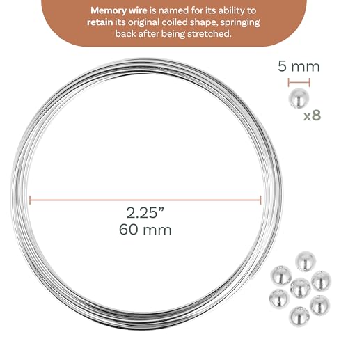 The Beadsmith Memory Wire & End Caps Set - Silver-Plated, 1 mm Thick, 2.25 in (60 mm) Diameter, 12 Bracelet Coils with 8 End Caps, Heavy-Gauge, Bracelet Making Kit, for Jewelry Making - color: Silver