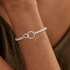 Mothers Day Gifts - Beaded Bracelets for Women 14K Silver Gold Plated Stretch Handmade Ball Bracelets Cute Charm Bracelet Dainty Stackable Cross Heart Bow Wave CZ Circle Trendy Jewelry Easter Gifts - color: double-circle-silver