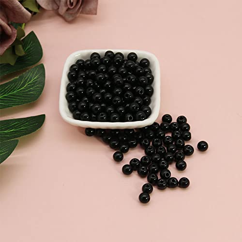 600PCS Black Glass Round Beads Bulk， Imitative Jade Beads, Lava Beads, Bracelet Loose Beads for Jewelry Making Earring, Necklaces, and DIY Crafts (8mm Black) - size: 8mm Black