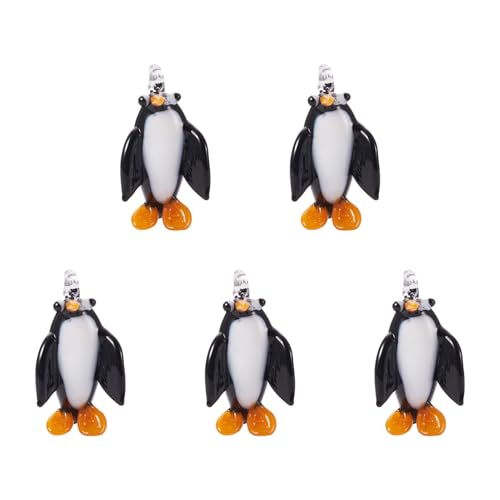 FASHEWELRY 5Pcs Handmade Ocean Penguin Lampwork Glass Pendants Black Marine Life Little Penguin Loose Beads Charms for DIY Jewelry Project Making - color: Penguin-Black