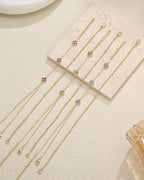Gold Hand Chain Bracelets for Women Trendy Dainty Birthstone Clover Charm Ring Bracelet Hand Chain Set Non Tarnish 14K Gold Plated Stackable Finger Bracelets for Women Birthday Jewelry Gifts - color: 07. July(Ruby)