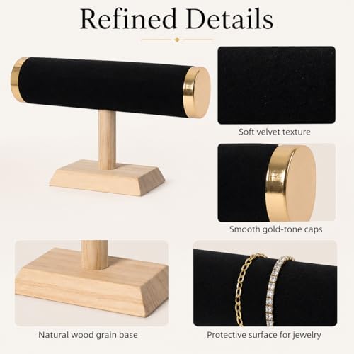 Wooden Watches Display tower Base Watch Necklace Bracelet Organizer Rack Bangle Scrunchie Headband Showcase tower (Velvet Round Black, 1-tiered) - color: Round Velvet Black