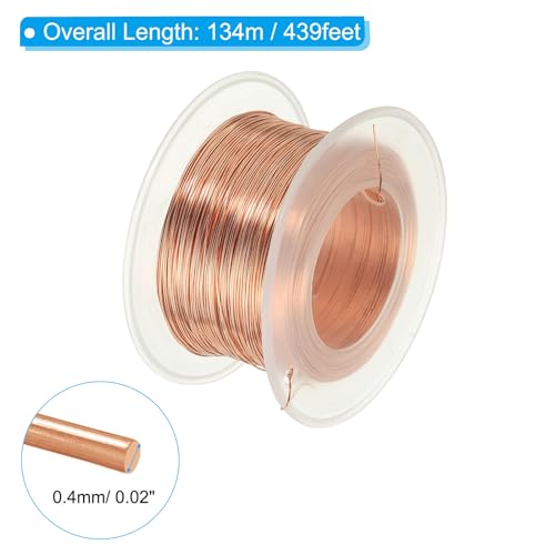 PATIKIL 439.63 Feet Solid Bare Copper Wire,26 Gauge 99.96% Pure Copper Wire 0.4mm Soft Beading Wire Metal Plant Stem Ties for Jewelry Craft (134m) - size: 0.4mm x 439.63ft