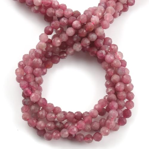 Song Xi 120pcs 3mm Natural Pink Tourmaline Gemstone Beads Faceted Round Loose Stone Beads for Jewelry Making (1 Strand) - color: Pink Tourmaline, size: 2.8-3.3mm
