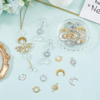 SUNNYCLUE 1 Box 32Pcs 8 Styles Moon Connector Charms Sun and Moon Charms Bulk Gold Silver Stainless Steel Hollow Crescent Connectors Pendants for Jewelry Making DIY Links Craft Supplies Earrings