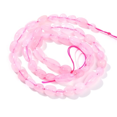 Rose Quartz Pebble Nugget Oval Free Tumbled Stone 6-8mm Natural Gemstone Loose Beads Approx 15.5 inch for DIY Jewelry Making - color: Rose Quartz
