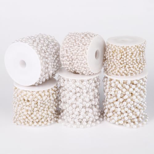 33 Feet Gold Pearl Beads Chains Roll, 5mm Faux Pearls Beaded Gold Plated Brass Cable Link Chain Spool Bulk for Jewelry Making DIY Craft - color: 5.0MM Gold Color
