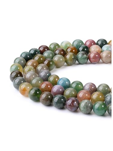 Jovivi 8mm Round Indian Agate Gemstone Beads, 96pcs Energy Healing Crystals, Polished Smooth Stone Beads for Jewelry Making - color: Indian Agate