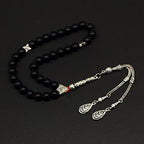 Simple Designed Natural Stone Worry Beads (8mm -33 Beads) - Prayer Beads Tesbih-Tasbih-Tasbeeh-Misbaha-Subha-Sebha-Sibha-Rosary (Black Glass -8 mm 33- Beads) - color: Black Glass -8 mm 33- Beads