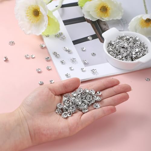 360 Pcs Flower Spacer Beads, 10 Styles Bead Caps Alloy Floral Metal End Cap Silver Vintage Spacers Jewelry Spacers for DIY Bracelet Necklace Earrings Jewelry Making