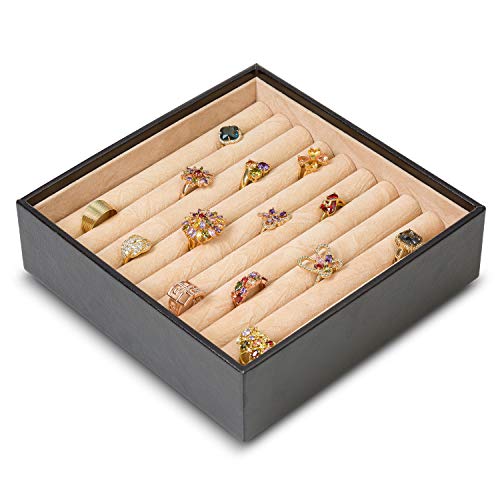 Glenor Co Ring Organizer Tray - Holds 54 Rings - Stackable Jewelry Storage Tray - Display on Dresser or Drawer - Compatible with Other Trays - Black - size: Square - Ring Slot