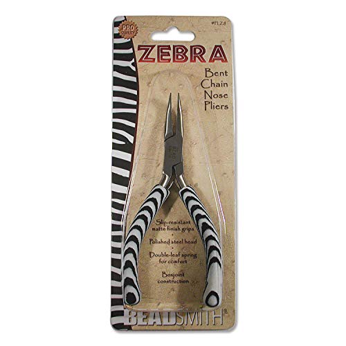 The Beadsmith Bent Chain Nose Pliers – Zebra Print Line – 5 inches (127 mm) – Comfortable Handle with Double Leaf Springs – Jewelry Making Tool for Creating Bracelets, Earrings and Necklaces - size: bent chain nose - 5"
