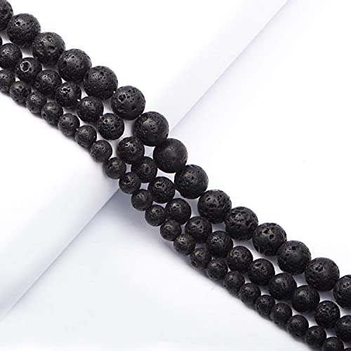 AD Beads Natural Gemstone Round Loose Beads 15" for Bracelet Necklace Earrings Jwelery Making Crafts DIY (4mm, Black Lava Stone) - color: Black Lava Stone, size: 4mm