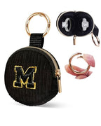 Portable Ring Organizer with Keychain, Corduroy Travel Ring Holder Storage Bag Pouch with Letter, Essential for Gym Sports Bag Purse, Jewelry, Coins (M, Black) - style: M