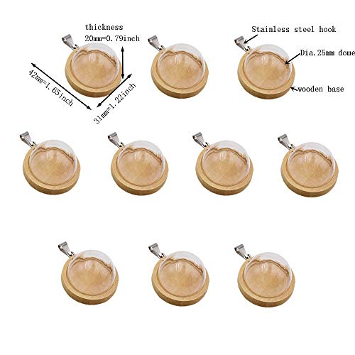 10 Wooden Base Glass Dome Pendants with Hollow Glass Cabochons Charms (25mm Dome, Wood Color) - size: 25mm Dome Wood Color