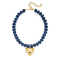 Gold Heart Pendant Necklaces for Women Colorful Acrylic Resin Beaded Choker Necklace Fashion Chunky Statement Beaded Heart Necklace - color: Blue