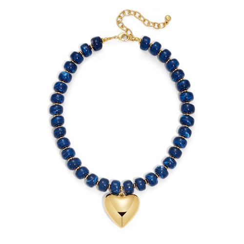 Gold Heart Pendant Necklaces for Women Colorful Acrylic Resin Beaded Choker Necklace Fashion Chunky Statement Beaded Heart Necklace - color: Blue