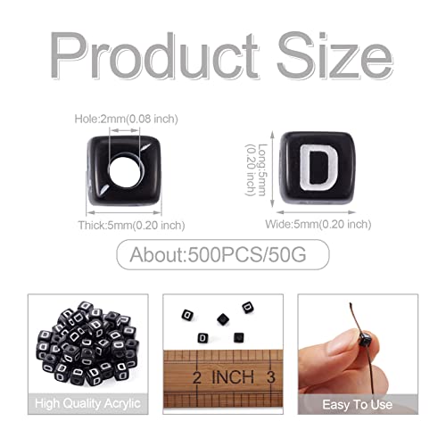 FASHEWELRY 500Pcs Acrylic Cube Letter Beads 5x5x5mm Black Square Letter D Alphabet Beads for DIY Bracelet Necklace Jewelry Making - color: Letter D
