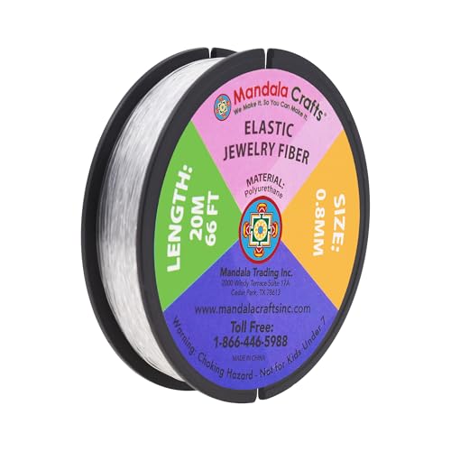 Mandala Crafts Very Strong 0.8mm Elastic String for Jewelry Making - 66 FT Heavy Duty Round Stretchy Clear String Jewelry Fiber Elastic Cord Spool for Decorative Threading Applications - size: 0.8mm 20M 66 Feet
