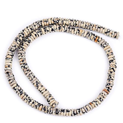 GEM-Inside 2x6mm Natural Dalmatian Dalmation Jasper Stone Heishi Disc Rondelle Spacer Beads for Jewelry Making Full 15" Strand Energy Stone Healing Power Crystal Crystal - color: Dalmation Jasper