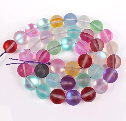 48PCS 8mm Natural Coloful Mystic Aura Quartz Gemstone Frosted Matte Titanium Rainbow Round Loose Beads 15 inch Full Strand Crystal Healing Power Quartz - color: Mix Color Mystic Aura, size: 8mm