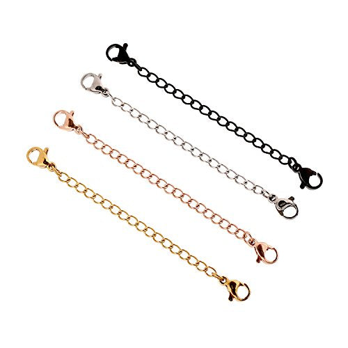 16 Pieces Necklace Extenders Black Jewelry Chain Extension Set for DIY Bracelet Making Stainless Steel 4 Colors 4 Sizes