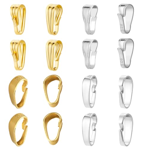 PH PandaHall 16pcs Pinch Bails for Jewelry Making 925 Sterling Silver Pendant Clasp Pendant Pinch Clasp Bails for Bracelets, Necklaces Jewelry DIY Craft Making, 2 Colors - color: 4 Colors-16 Pcs, size: 7x2.5~3.5x2~3.5mm