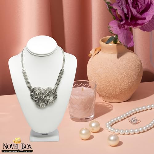 Novel Box White Leatherette Stand Jewelry Necklace Display 7.5x4x11 Inches - Freestanding Travel Necklace Holder Stand - Necklace Mannequin Organizer Stands - Necklace Displays Large - color: White Leatherette, size: Large