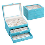 Jewelry Organizer for Women, Jewelry Box with Clear Glass Lid 3-Tier with 2 Drawers, Gift for Women Girl Man on Thanksgiving Day, Christmas, New Year, Valentine's Day - Blue - color: Blue 3-Layer