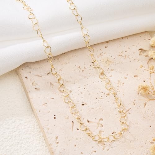 GTVOODX 16.4 Feet Stainless Steel Heart Link Chains 18K Gold Plated Soldered Jewelry Chain Roll Spool for DIY Jewelry Bracelet Necklace Making with Lobster Clasps Jump Rings - color: Gold Heart