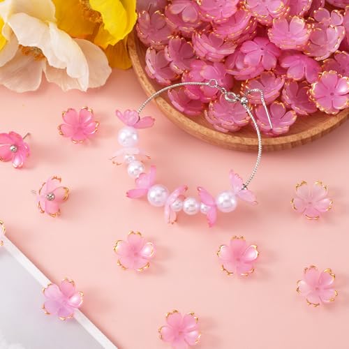 100pcs Cherry Blossom Beads, 5-Petal Pink Gradient Acrylic Flower Beads, Mini Spacer Hair Accessories Halloween Christmas for Bracelets Earring Jewelry Making - color: Pink Gradient, A Styles