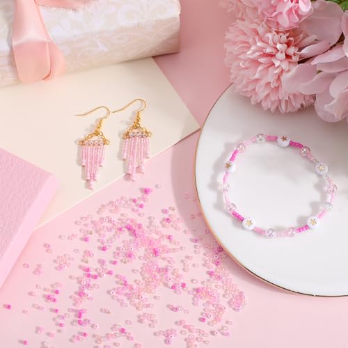 SUNNYCLUE 1 Box 156g Glass Seed Bead Bulk Bracelet Glass Seed Beads 2mm Mini Round Craft Findings Pink Small Loose Spacers for Jewelry Making DIY Earrings Friendship Bracelets Necklace